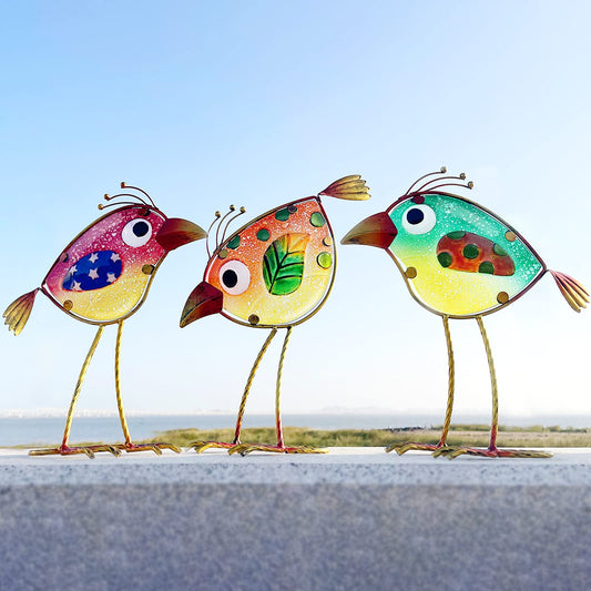 Funny Metal & Glass Bird Garden Decor