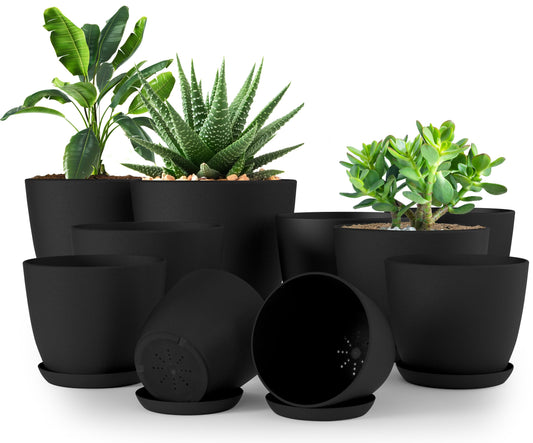 Plastic Plant Pots with Saucers